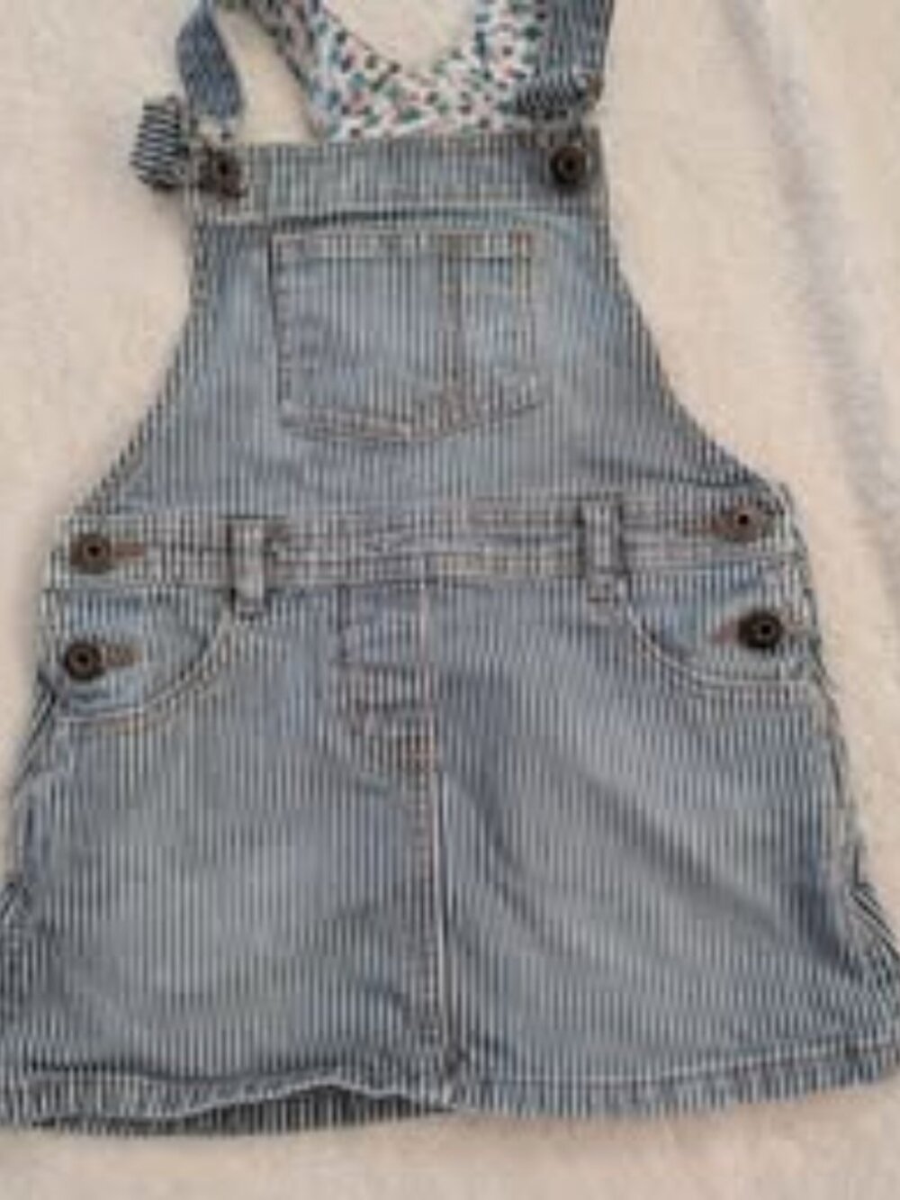 Mini Boden Charming Striped Denim Overalls Skirt Toddler Girls Size 3-4Y